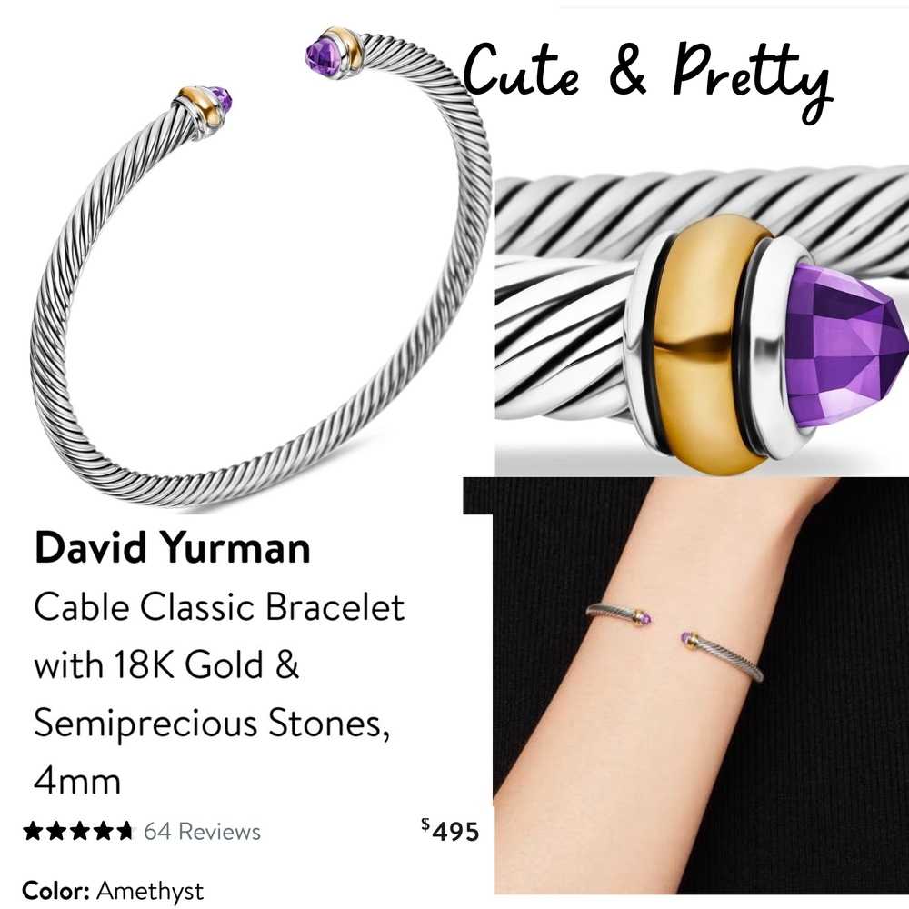 David Yurman Silver Cable Bracelet with Purple Stone.#98